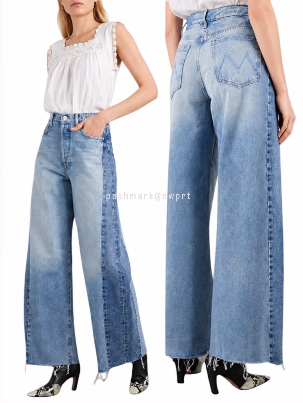 MOTHER Pipe Dream Blinded By The Dark High Waist Wise Leg Two Tone Blue Jeans 23